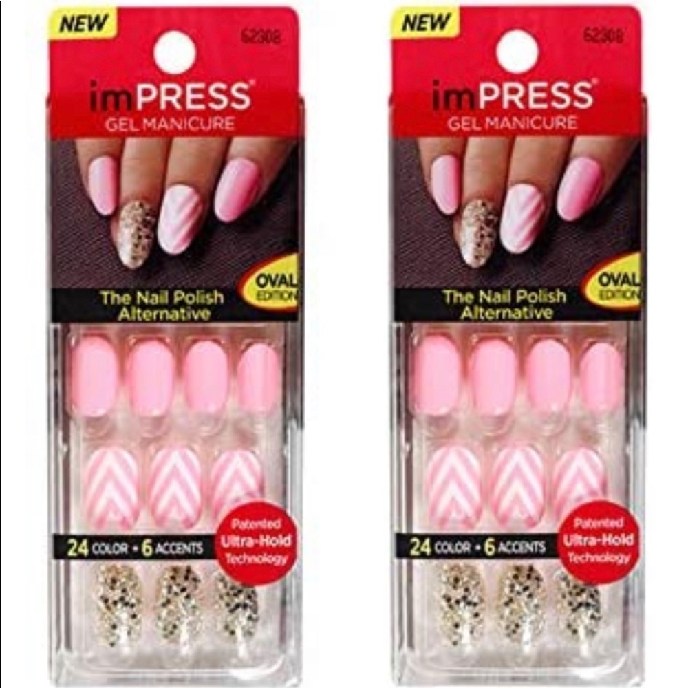 Kiss ImPress Press-On Short Length Pink Oval Nails (Chevron Design) x2